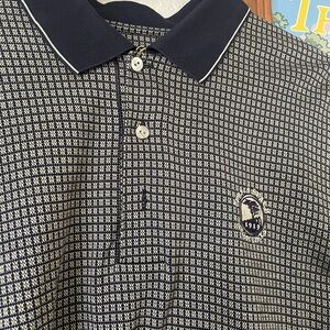 Pebble Beach Polo Shirt XL Navy Cream Micro Pattern